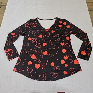 Heart Print Long Sleeve Top. Sz L